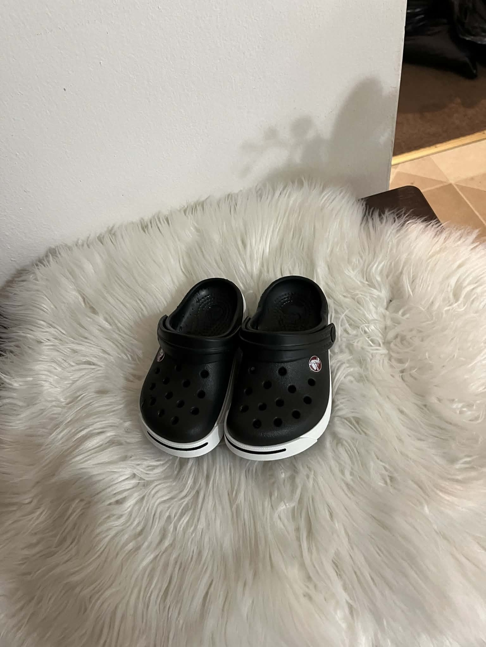 CROCS Kids Black Clogs with White Sole Unisex  Excellent Condition